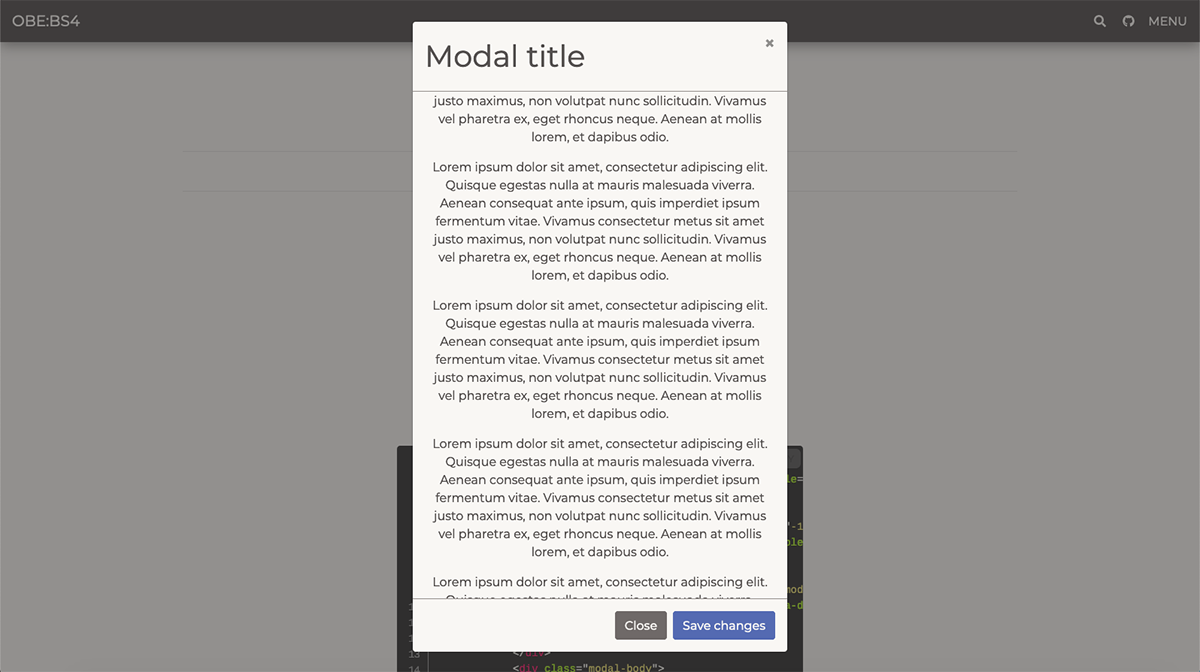 OBE:BS4 Modal Scrollable Example Screengrab