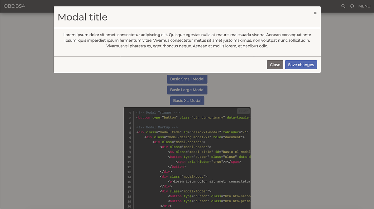 OBE:BS4 Modal Extra Large Example Screengrab