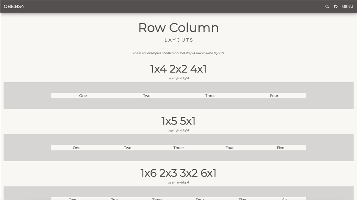 OBE:BS4 Row Column Layout Examples Screengrab